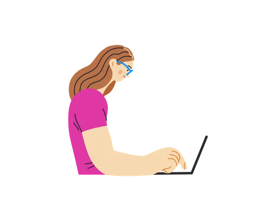 Mädchen schreibt auf Laptop  Illustration