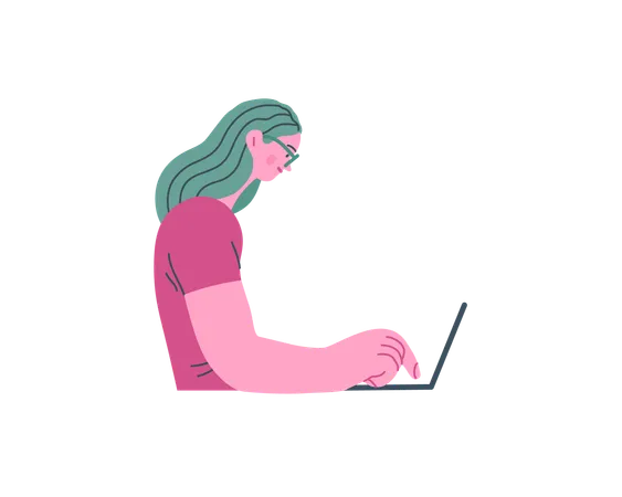 Mädchen schreibt auf Laptop  Illustration