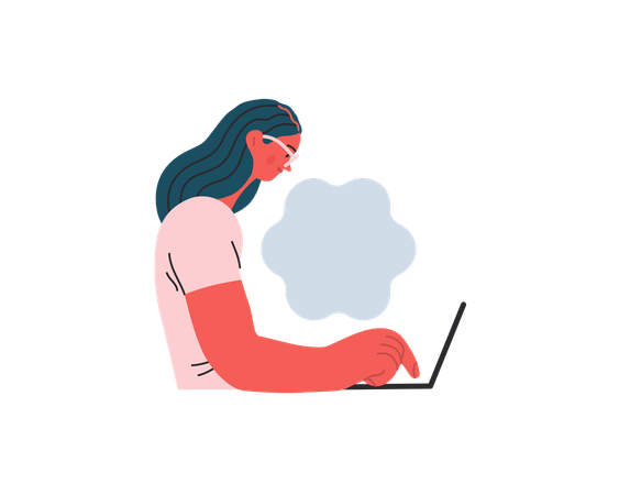 Mädchen schreibt auf Laptop  Illustration