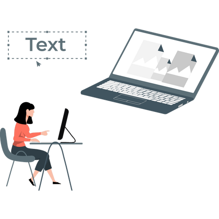 Mädchen schreibt Text auf Laptop  Illustration