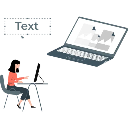 Mädchen schreibt Text auf Laptop  Illustration