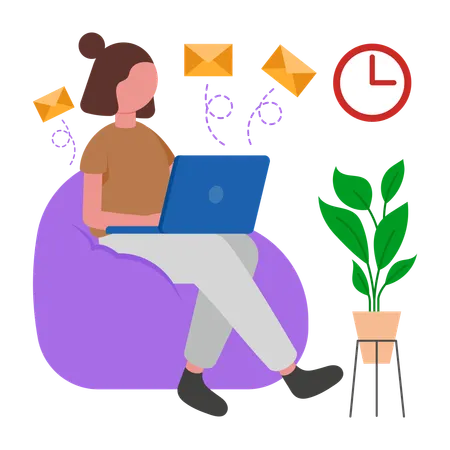 Mädchen sendet E-Mails  Illustration