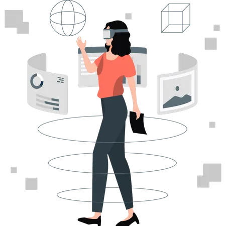 Mädchen sieht Geschäftsstrategie durch VR-Brille  Illustration