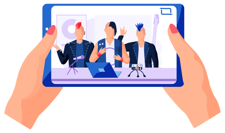 Mädchen sieht sich das Video auf dem Telefon an  Illustration