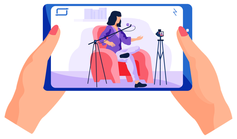 Mädchen sieht sich das Video auf dem Telefon an  Illustration