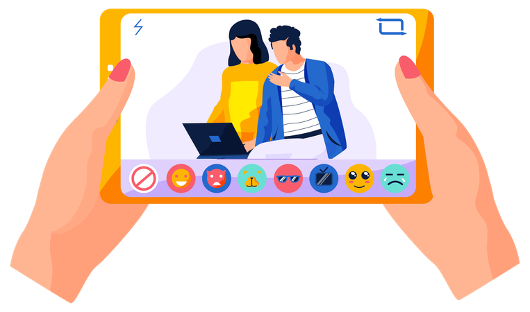 Mädchen sieht sich die Sendung auf ihrem Telefon an  Illustration