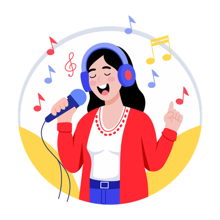 Mädchen singt ins Mikrofon  Illustration