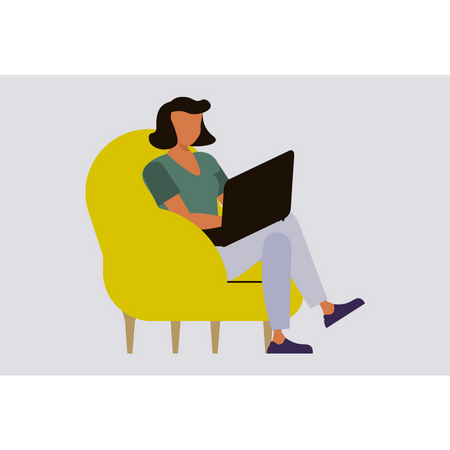 Mädchen sitzt auf dem Sofa und arbeitet am Laptop  Illustration