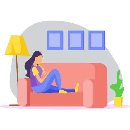 Mädchen sitzt auf der Couch  Illustration