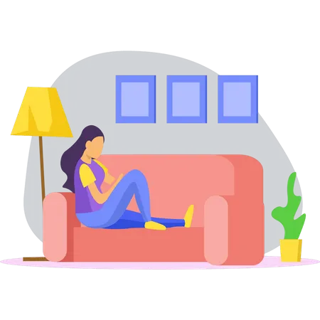 Mädchen sitzt auf der Couch  Illustration