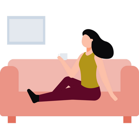 Mädchen sitzt auf der Couch und trinkt Tee  Illustration