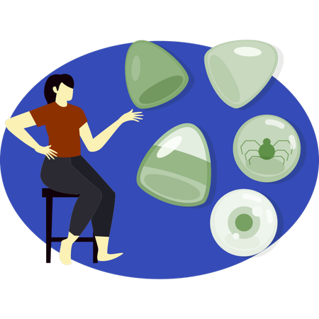 Mädchen sitzt auf einem Stuhl und zeigt weiche Bonbons  Illustration