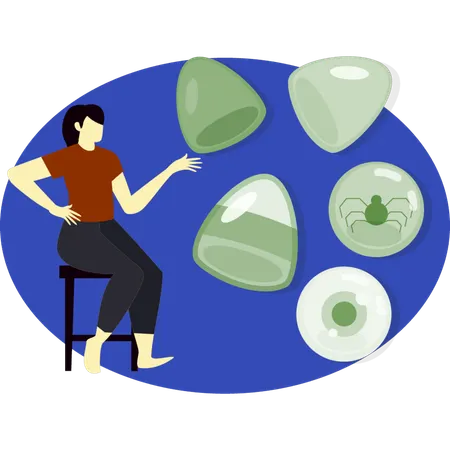 Mädchen sitzt auf einem Stuhl und zeigt weiche Bonbons  Illustration