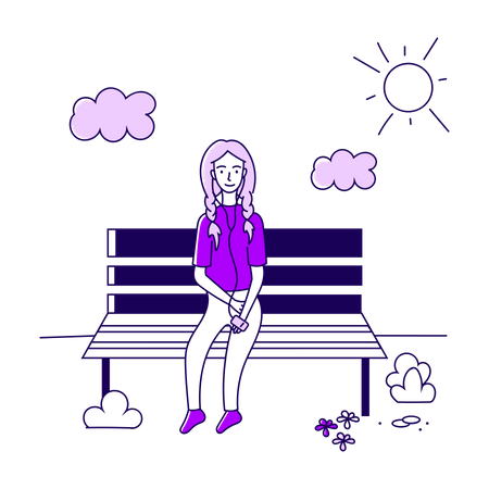 Mädchen sitzt auf Parkbank  Illustration