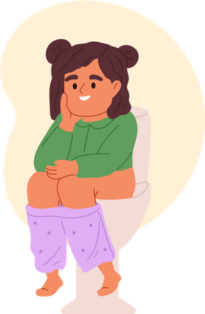 Mädchen sitzt auf Toilette  Illustration
