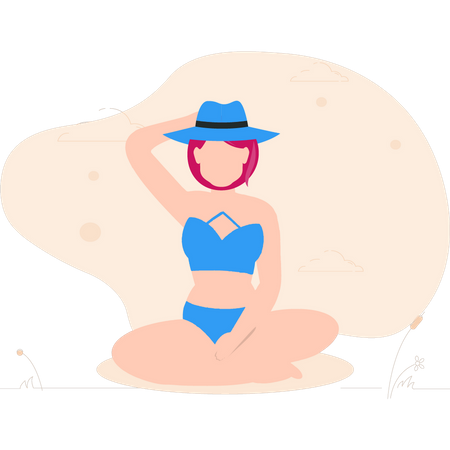 Mädchen sitzt im Bikini  Illustration