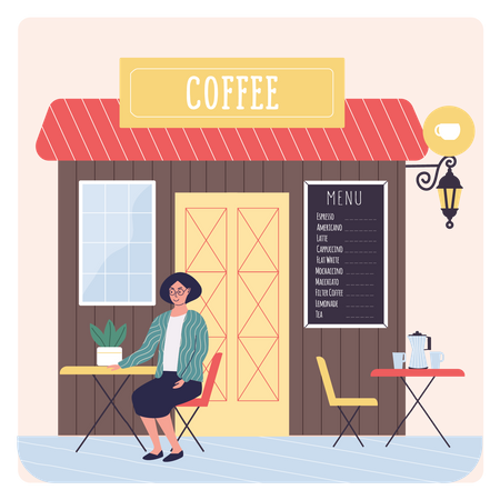 Mädchen sitzt im Café  Illustration