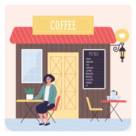 Mädchen sitzt im Café  Illustration