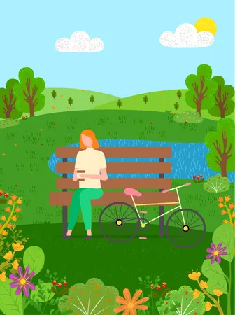 Mädchen sitzt im Park  Illustration