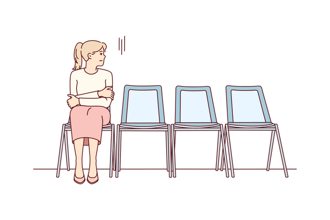 Mädchen sitzt im Wartezimmer  Illustration