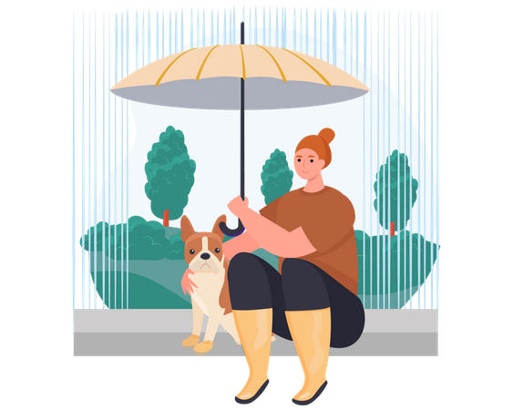 Mädchen sitzt mit ihrem Hund im Park  Illustration