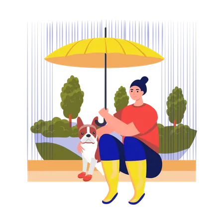 Mädchen sitzt mit ihrem Hund im Park  Illustration