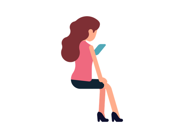 Mädchen sitzt und benutzt ihr Handy  Illustration