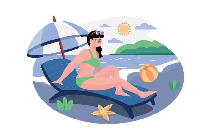 Mädchen Sonnenbaden am Strand  Illustration