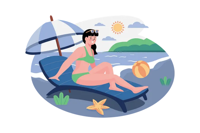 Mädchen Sonnenbaden am Strand  Illustration