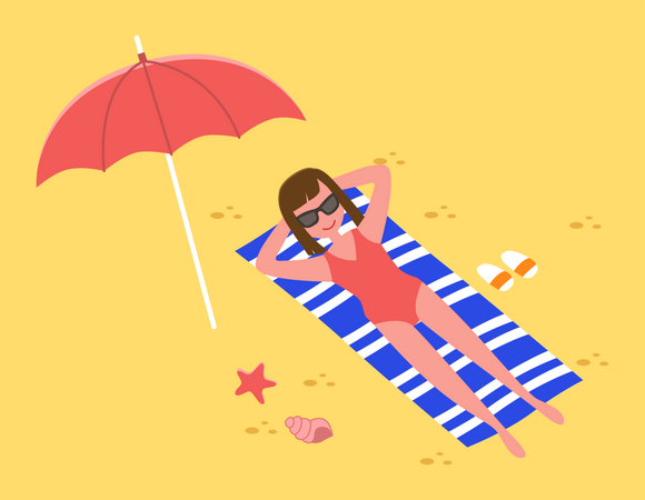 Mädchen Sonnenbaden in der Küste  Illustration
