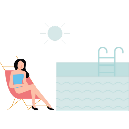 Mädchen Sonnenbaden in der Nähe von Pool  Illustration