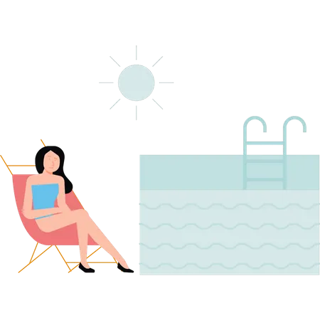 Mädchen Sonnenbaden in der Nähe von Pool  Illustration