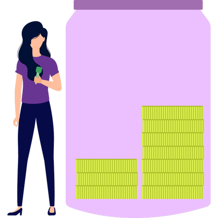 Mädchen spart Geld in einem Glas  Illustration