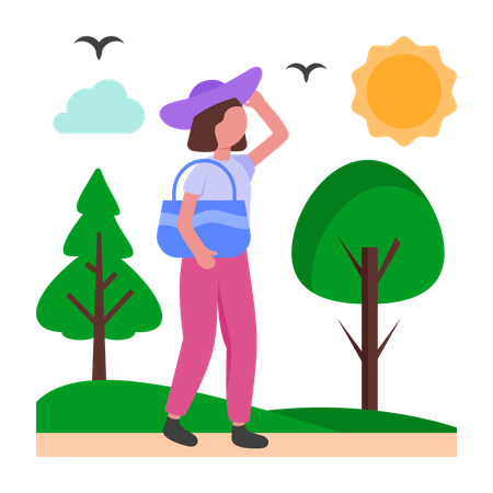 Mädchen zu Fuß in Sunny Day  Illustration