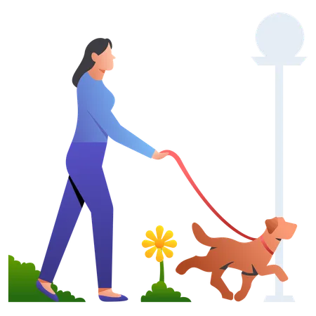 Mädchen geht mit Hund spazieren  Illustration