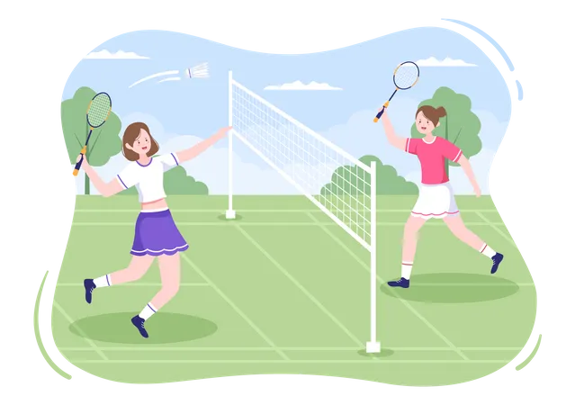 Mädchen spielen Badminton  Illustration