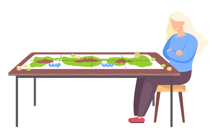 Mädchen spielt Brettspiel  Illustration