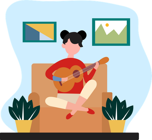 Mädchen spielt Gitarre zu Hause  Illustration