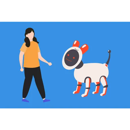 Mädchen spielt mit einem Roboterhund  Illustration