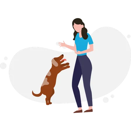 Mädchen spielt mit Hund  Illustration