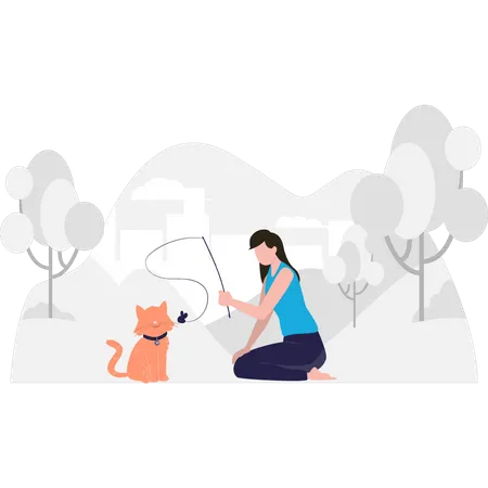 Mädchen spielt mit ihrem Haustier.  Illustration