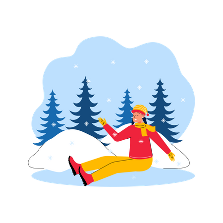 Mädchen spielt mit Schnee  Illustration