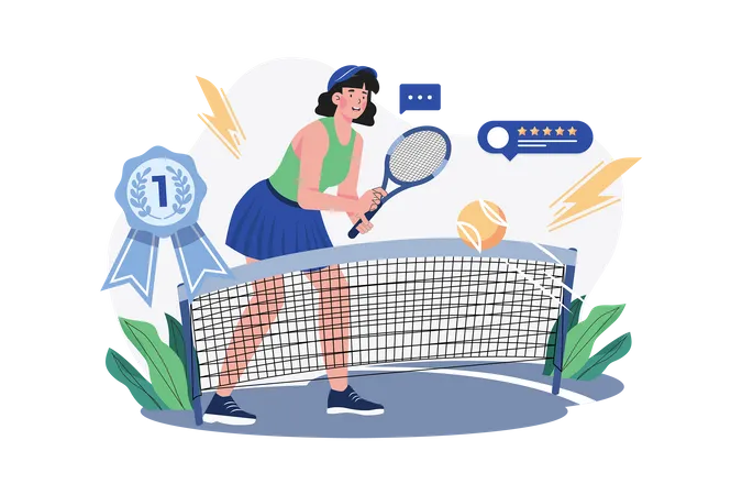 Madchen Spielen Tennis Illustration Konzept Auf Weissem Hintergrund Illustration