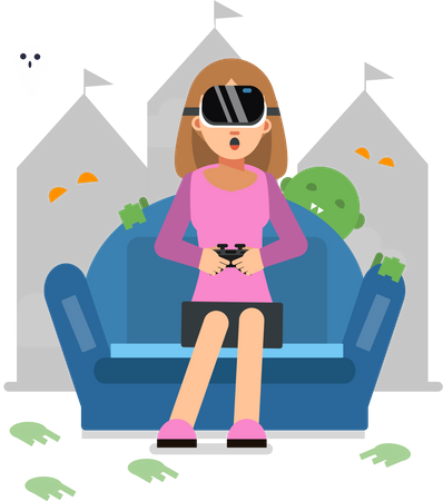 Mädchen spielt VR-Spiel  Illustration