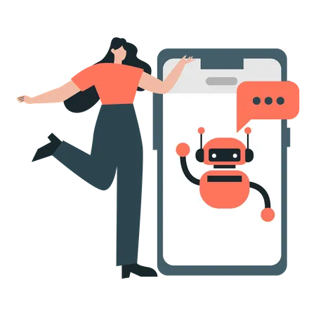 Mädchen spricht mit KI-Chatbot  Illustration