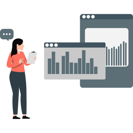 Mädchen spricht über Website-Diagramm  Illustration