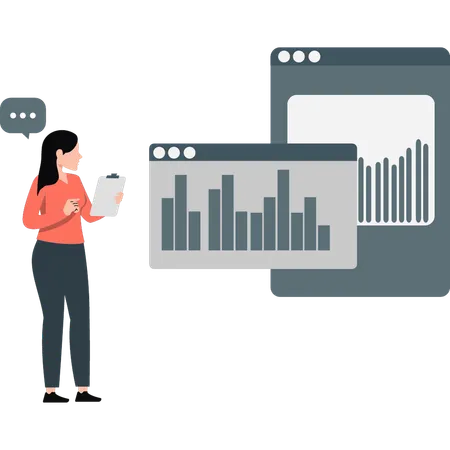 Mädchen spricht über Website-Diagramm  Illustration