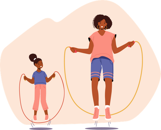 Mädchen springen gemeinsam Seil  Illustration