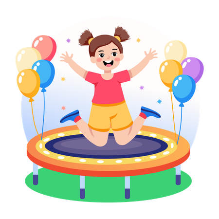 Mädchen springt auf Trampolin  Illustration