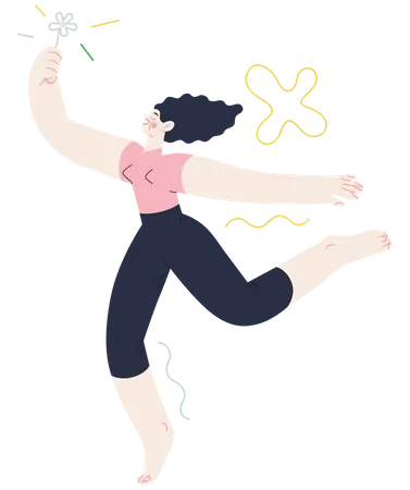 Mädchen springt fröhlich in die Luft  Illustration